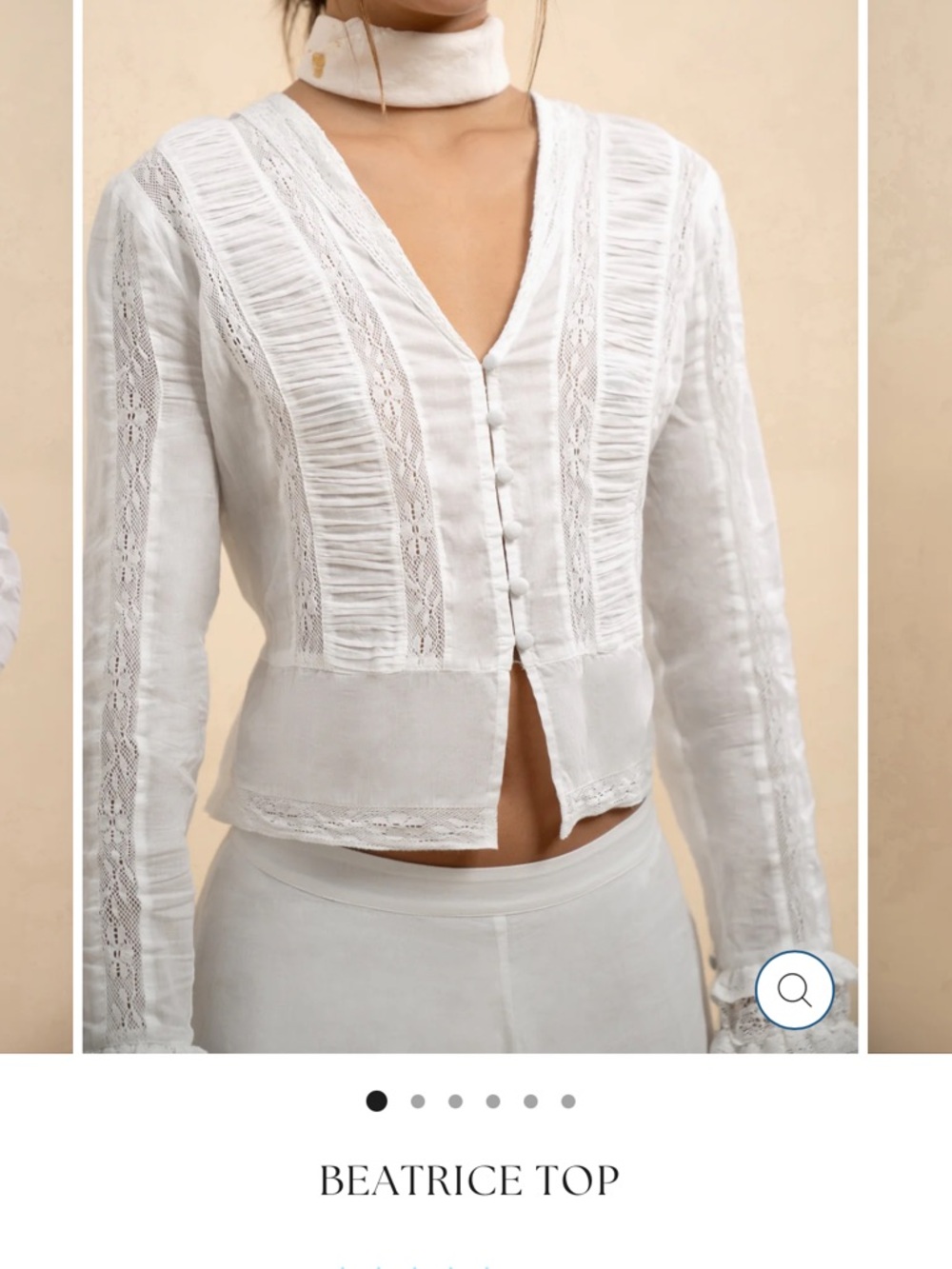 White Lace-Trim Button Front Blouse - Small